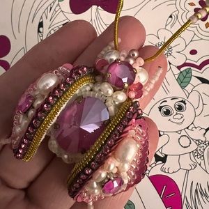 Hand made big beautiful pink beetle brooch